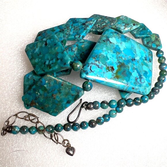 Vintage Jay King Turquoise Necklace Mine Finds DTR Diamond-Shaped Beads 925 Hook - Picture 3 of 11